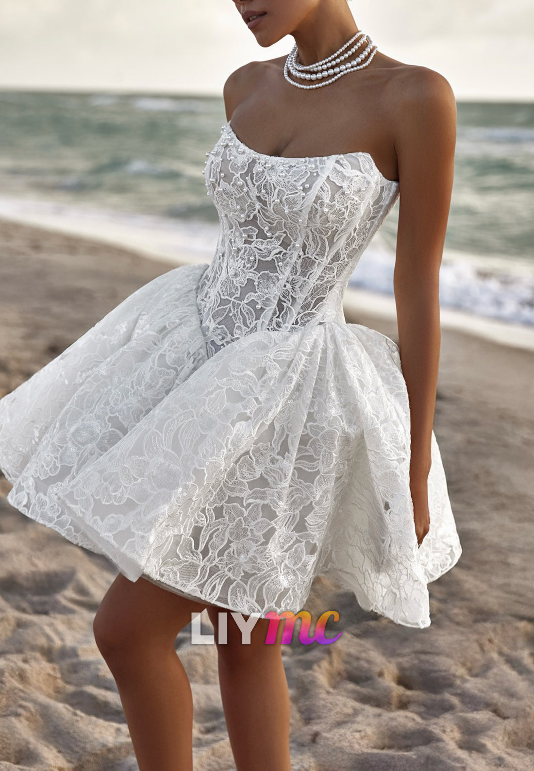 Strapless Lace Corset Mini Wedding Dress