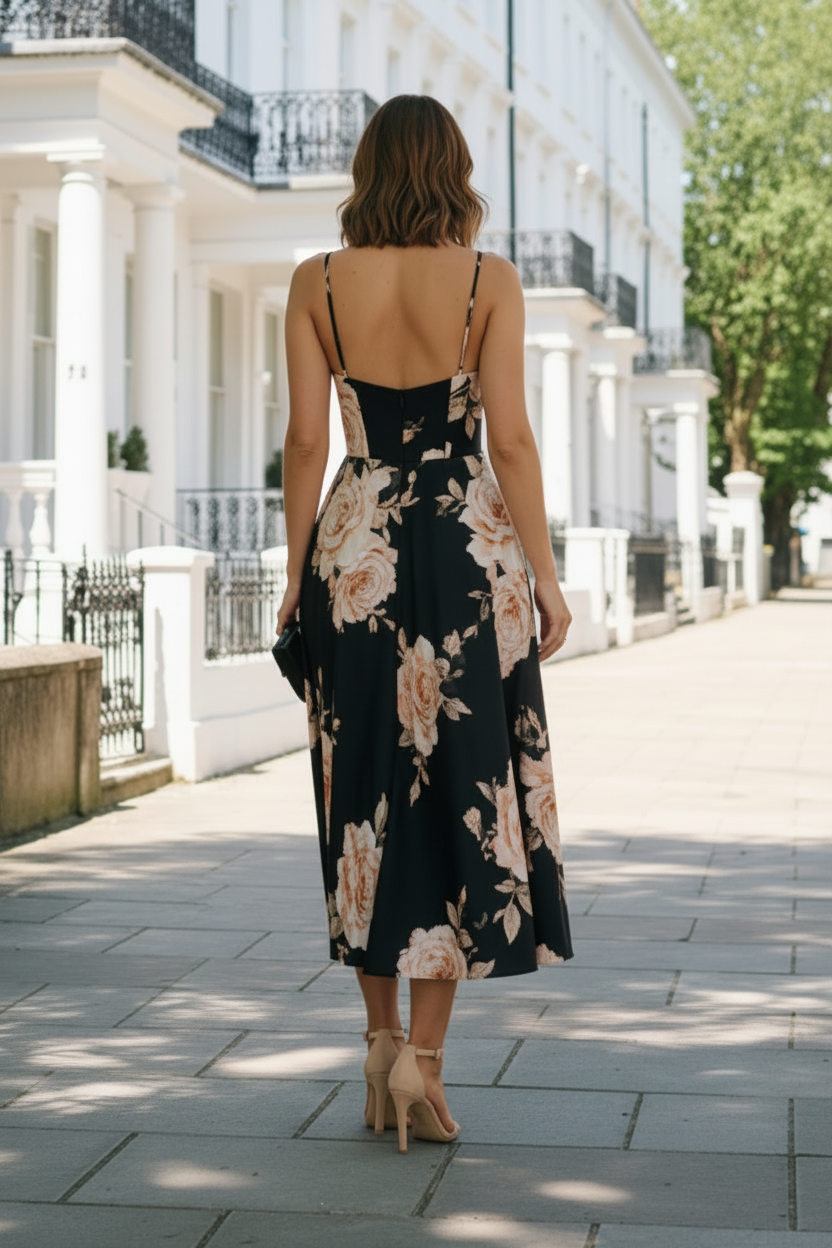 Floral Corset A-Line Midi Dress