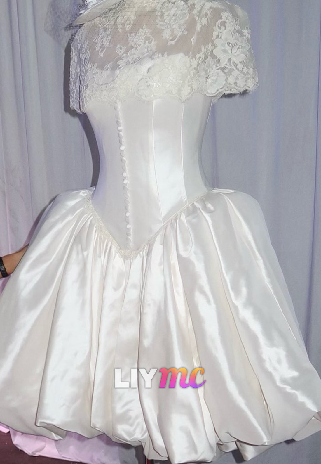 Lace Cape Corset Mini Wedding Dress with Bubble Skirt