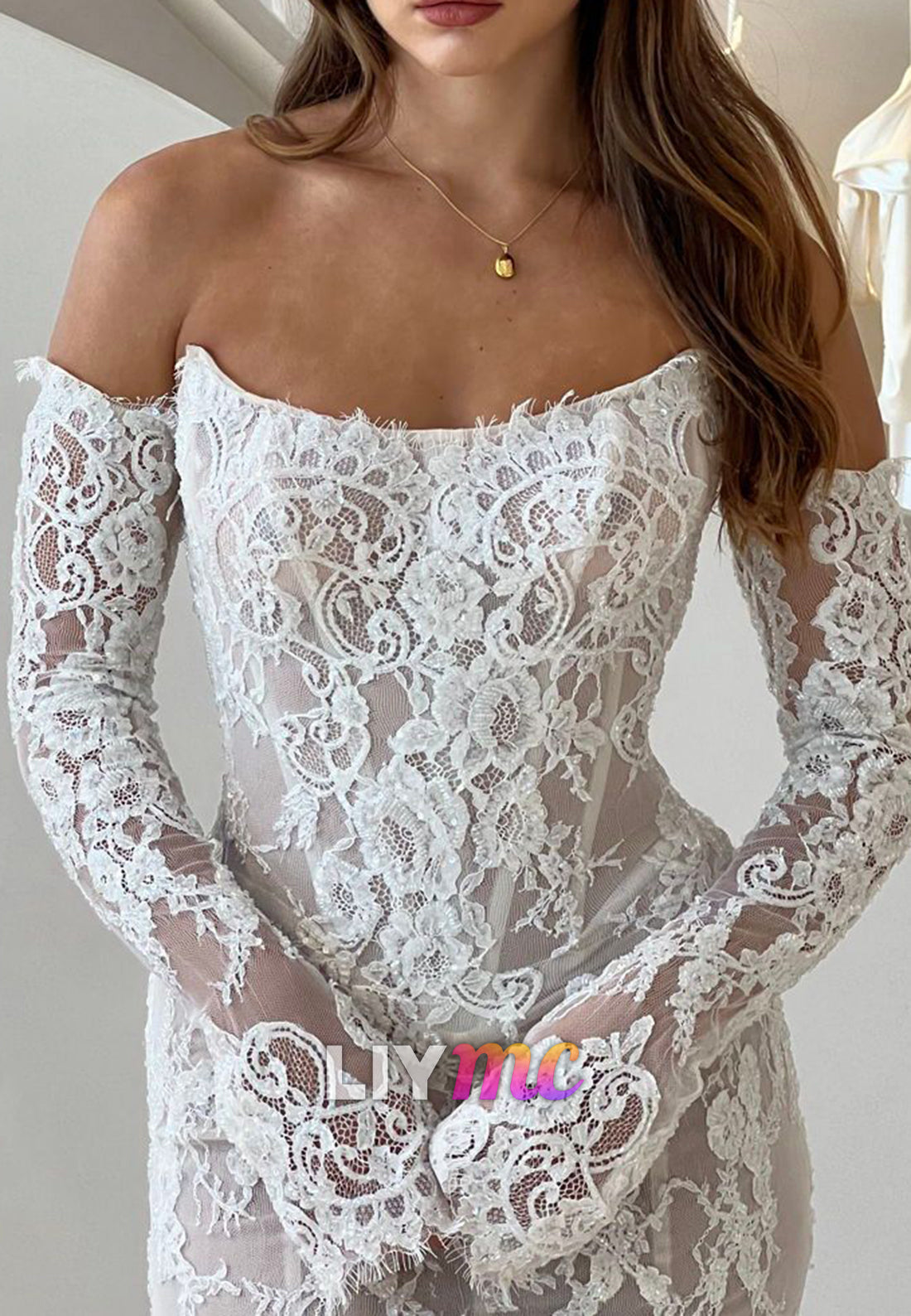 Long Sleeve Lace Corset Mermaid Wedding Dress