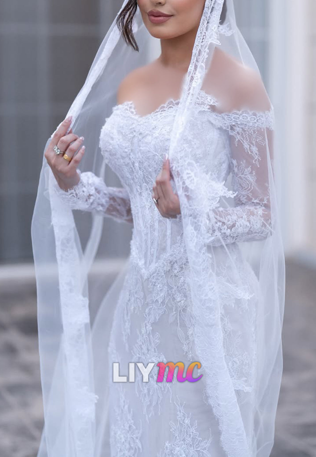 Off-the-Shoulder Lace Mermaid Wedding Dress