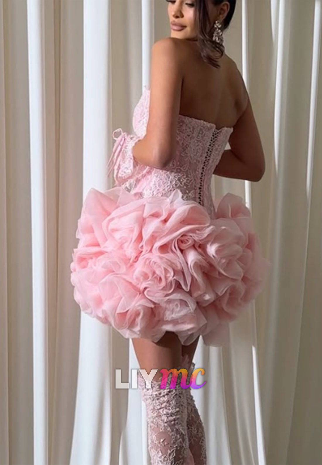Lace Corset Mini Dress with Voluminous Ruffle Skirt