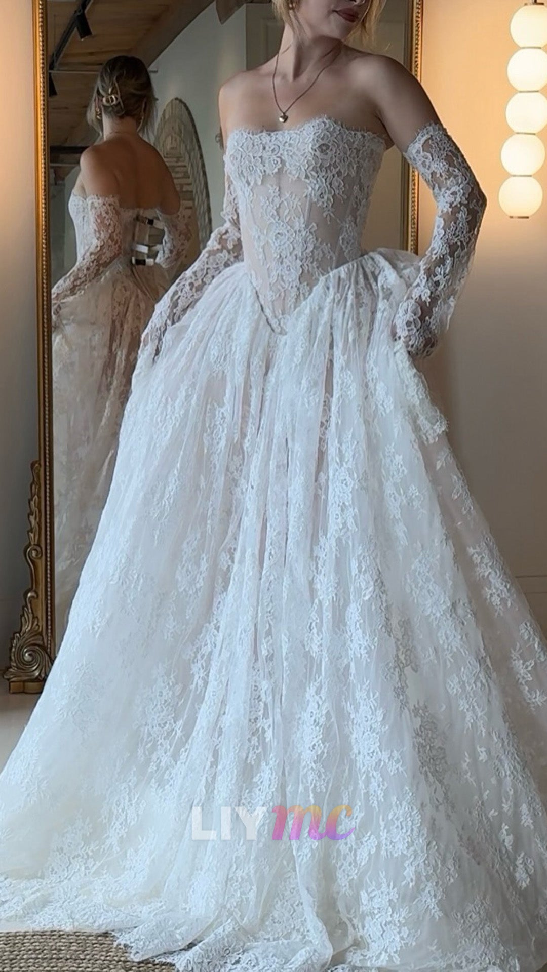 Strapless Lace Corset Ball Gown Wedding Dress