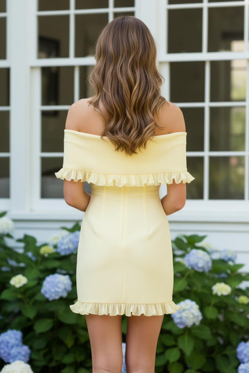 Off-the-Shoulder Ruffle Hem Mini Dress