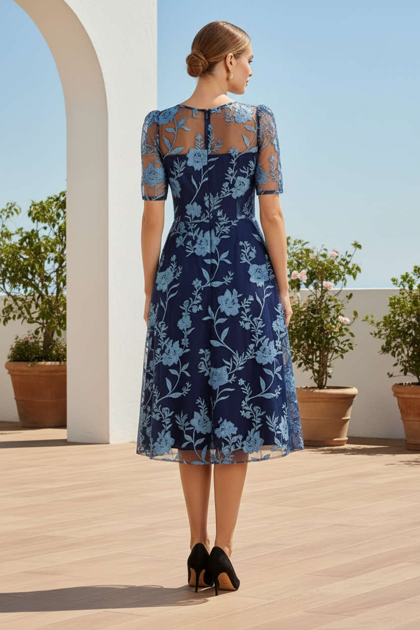 Floral Embroidered A-Line Midi Dress