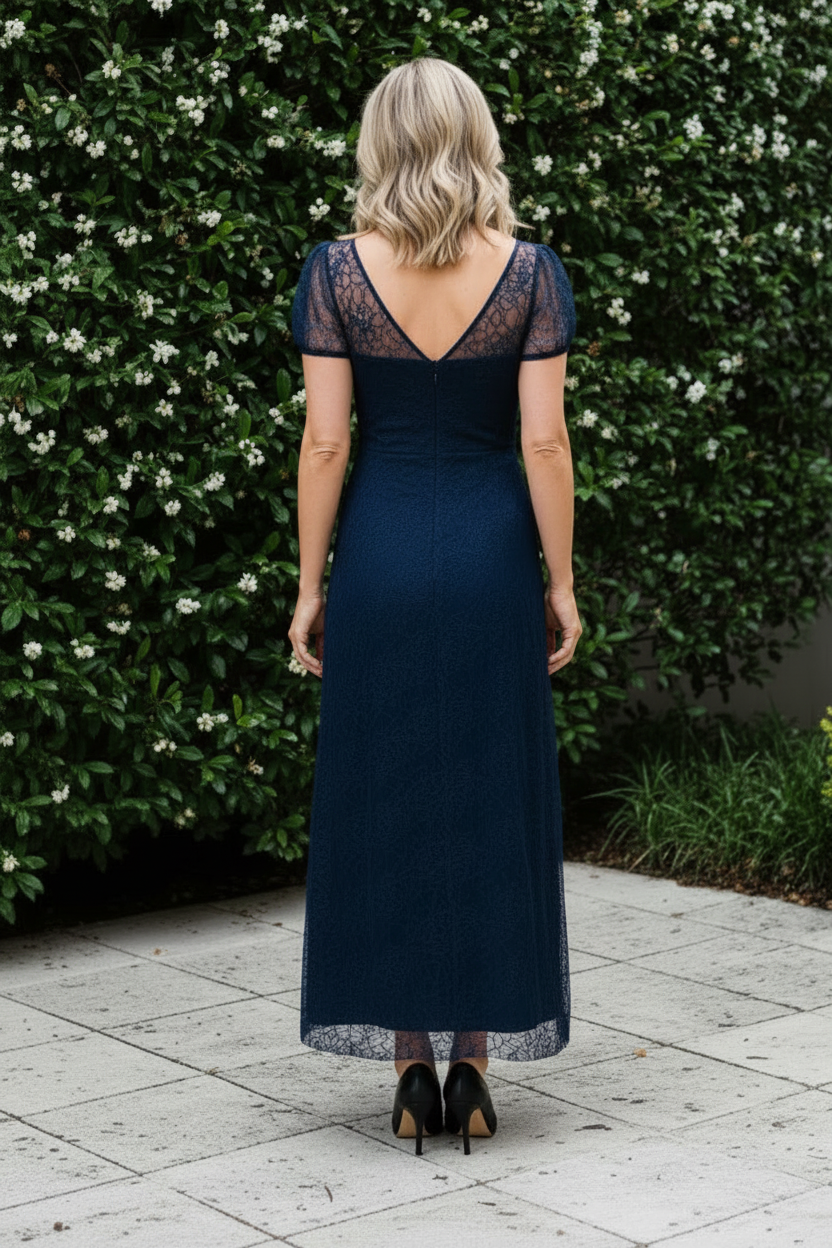 A-Line Lace Midi Dress with 3D Floral Appliques