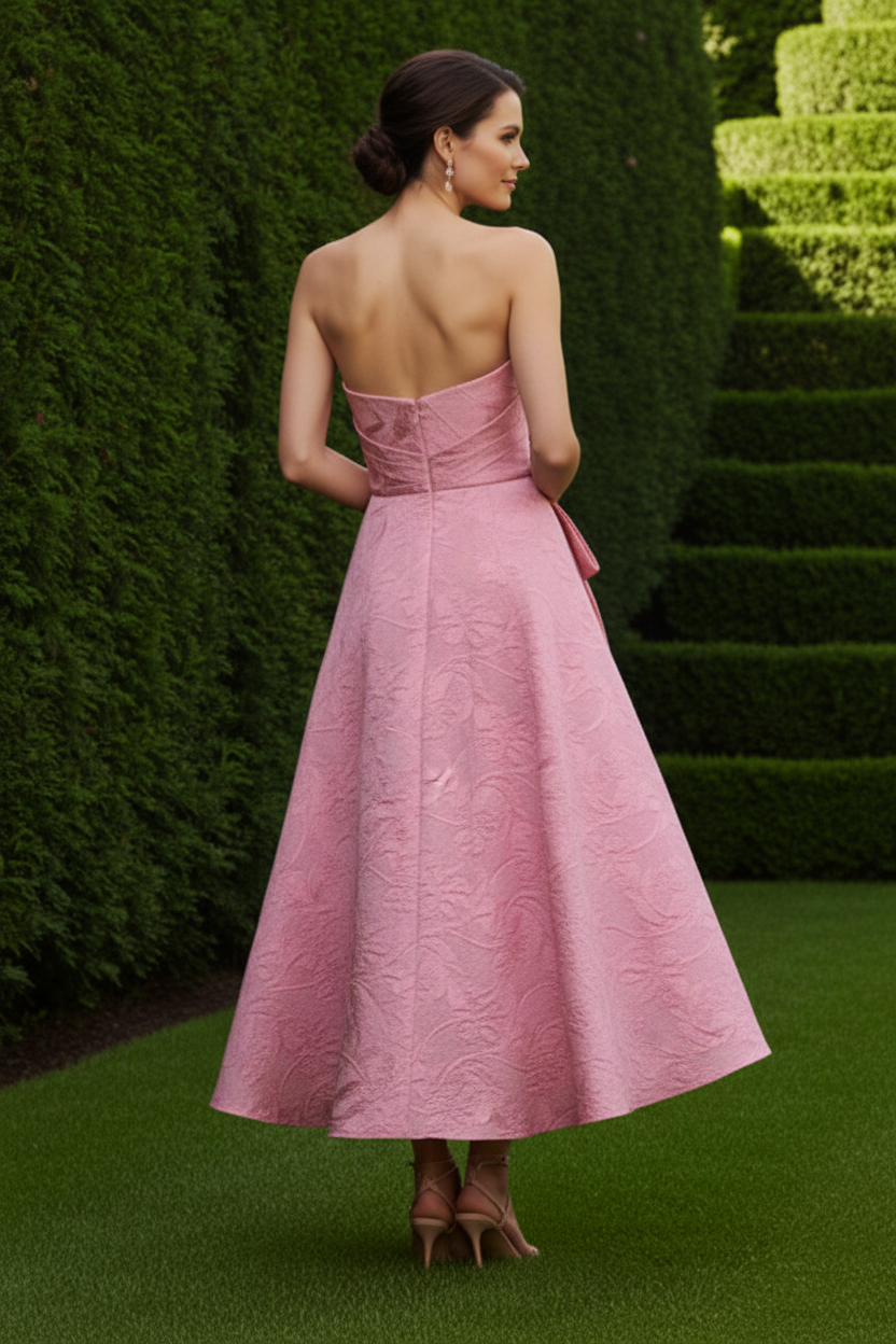 Strapless Jacquard High-Low A-Line Dress