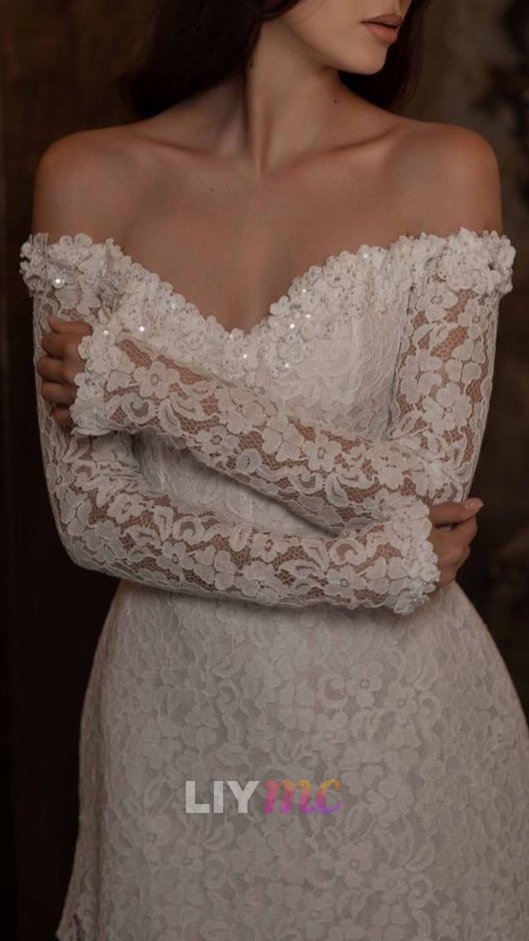 Off-the-Shoulder Lace Mini Dress with Long Sleeves