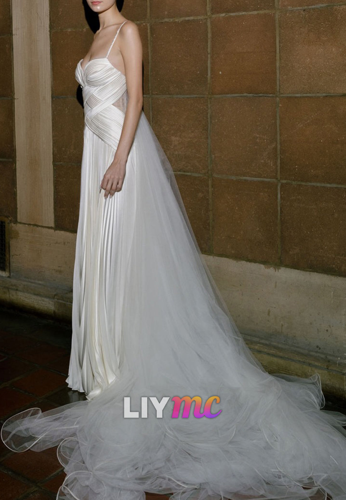 Pleated Sweetheart Wedding Dress with Spaghetti Straps