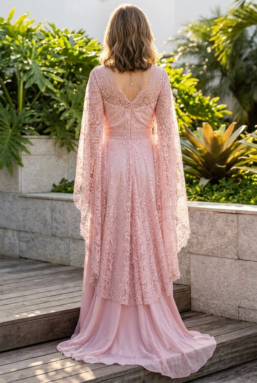 Lace Mother of the Bride Gown with Cape Sleeves