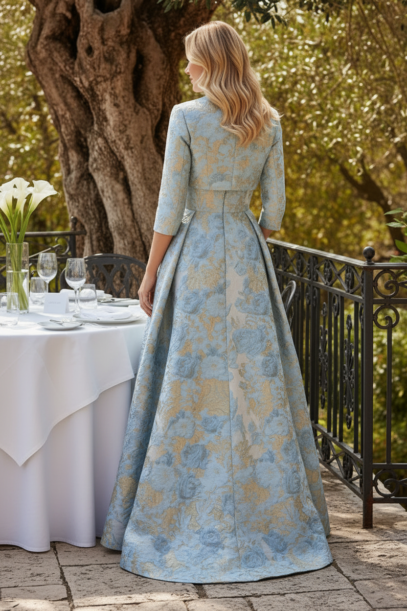 Elegant Jacquard A-Line Gown with Matching Jacket