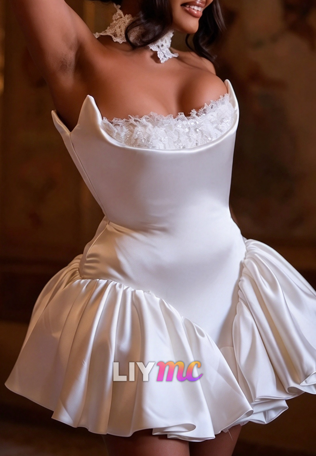 Strapless Corset Mini Dress with Bubble Hem
