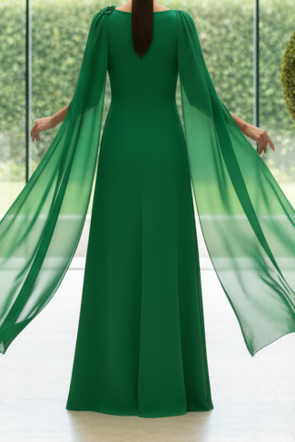 One-Shoulder Cape Gown with Floral Applique
