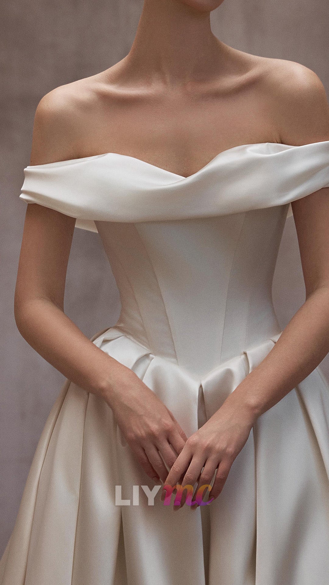 Off-the-Shoulder Pleated Satin Ball Gown