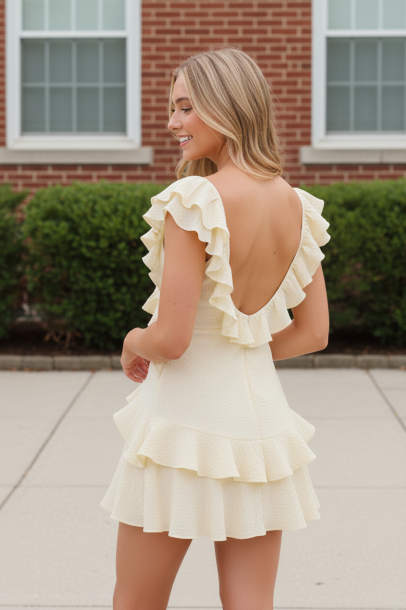 Tiered Ruffle Mini Dress with V-Back