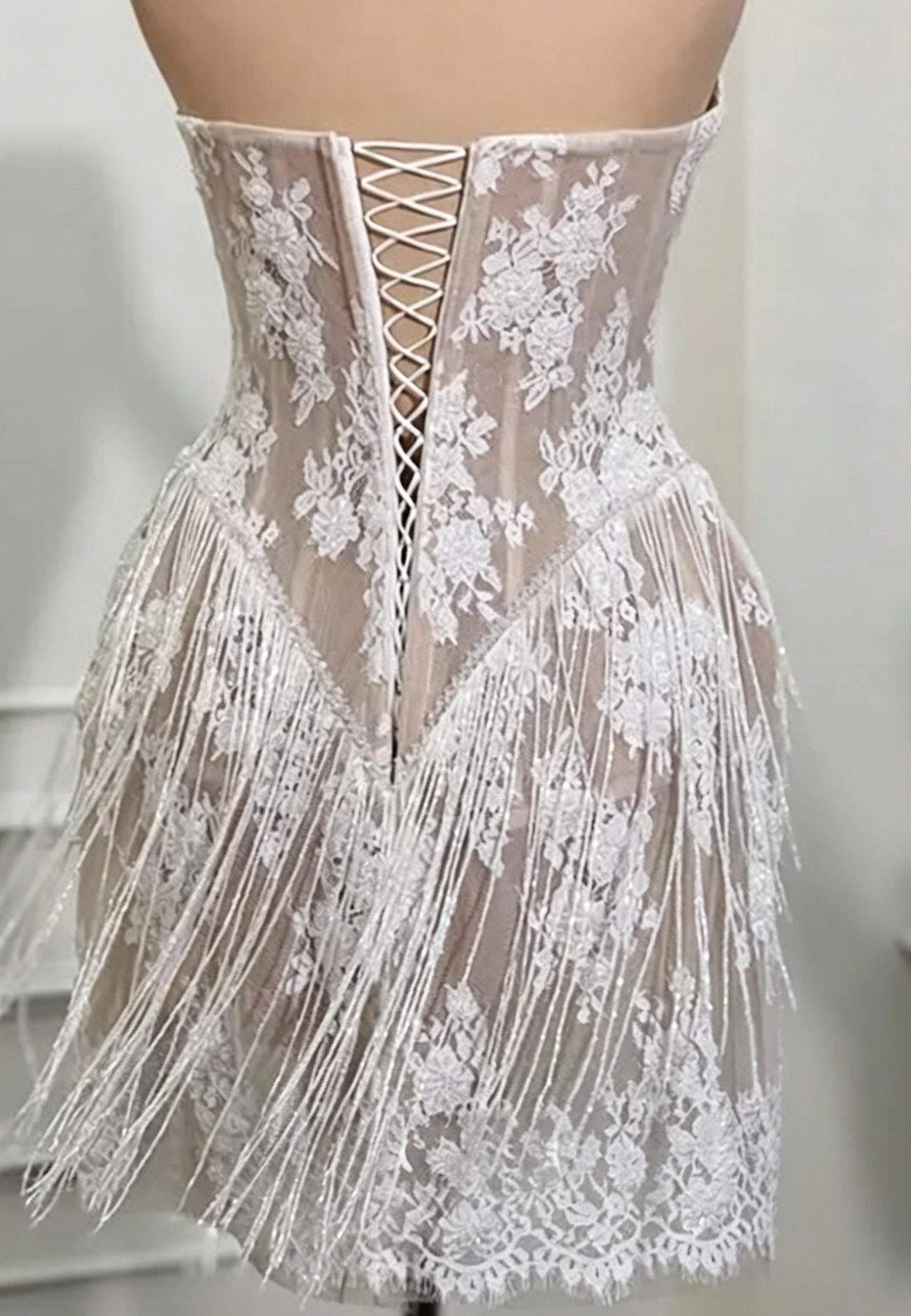 Corset Lace Fringe Mini Reception Dress