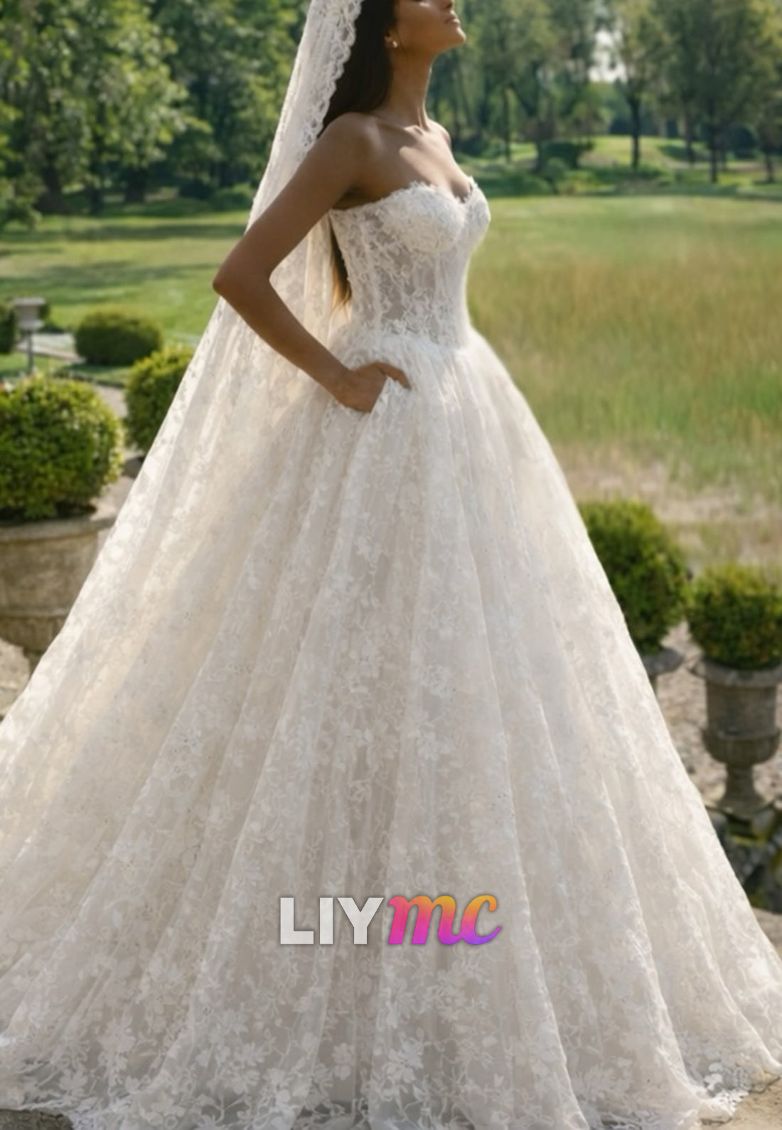 strapless wedding dress with pockets Lace Sweetheart Ball Gown Personalized Prom Dress: Custom adding rich visual depth length:High Low Size:40