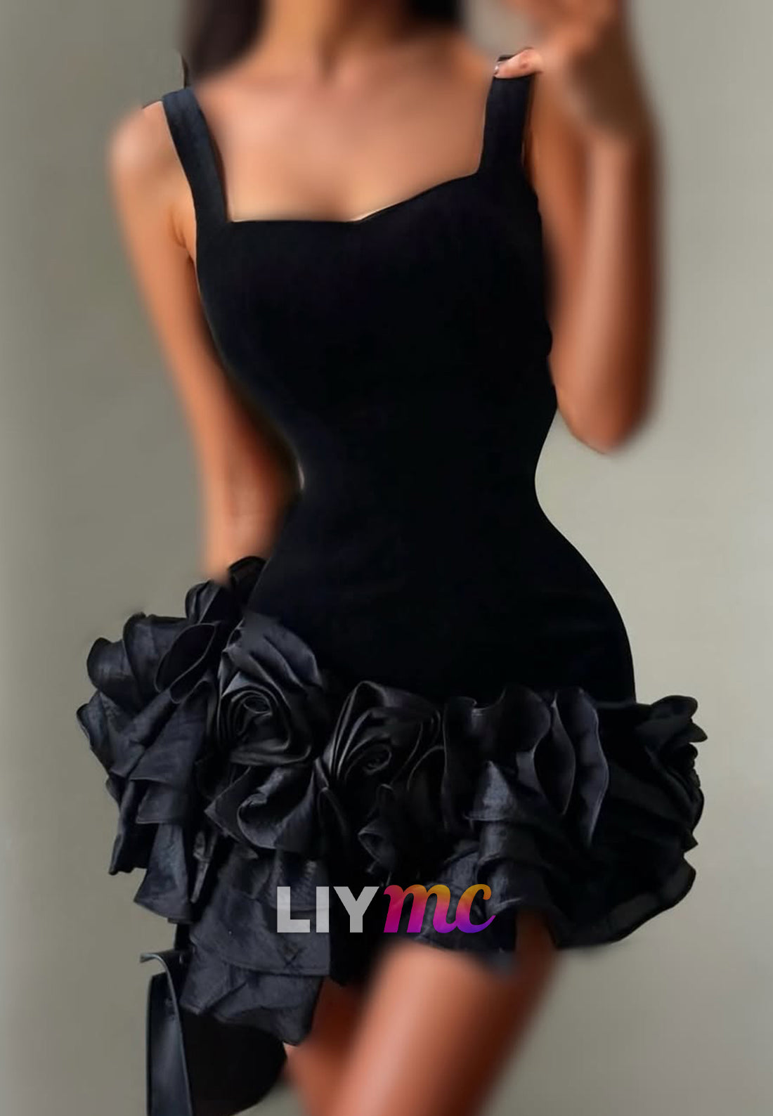 Bodycon Mini Dress with 3D Rosette Ruffle Hem