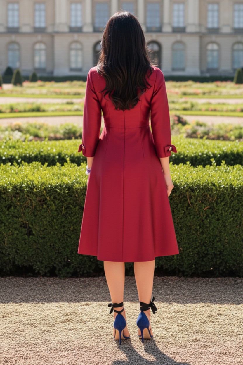 Wrap Style A-Line Dress with 3/4 Sleeves