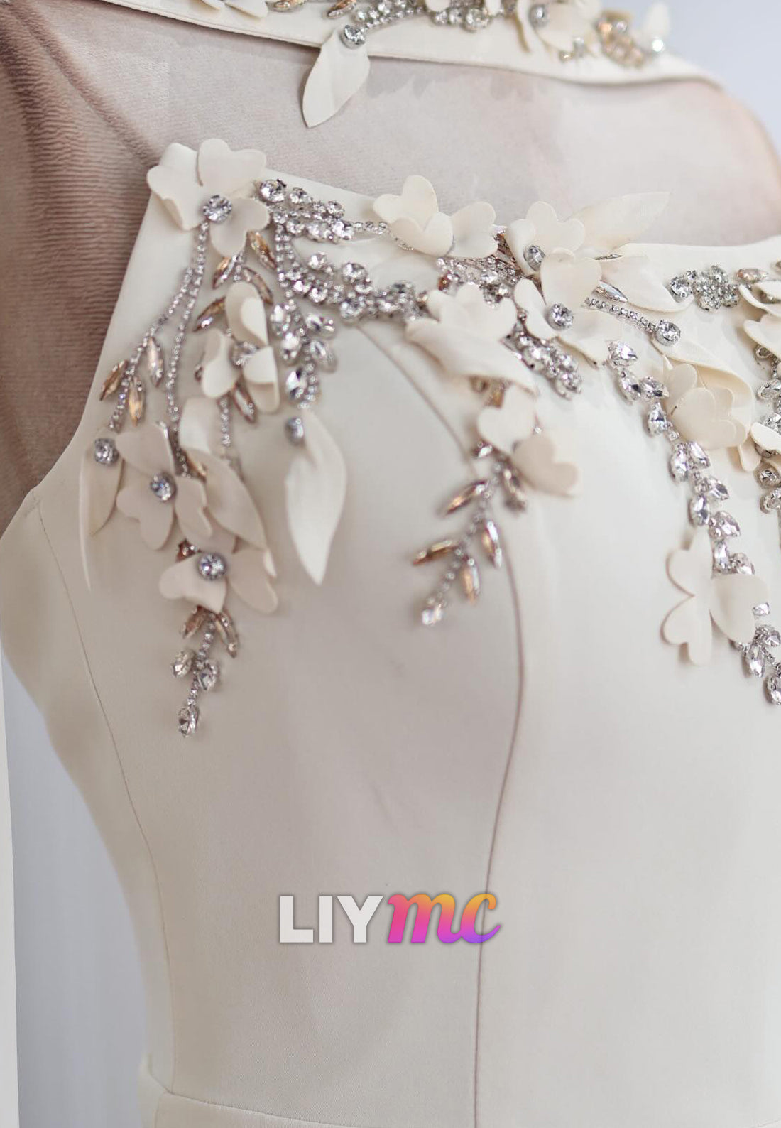 Floral Beaded Illusion Cape Sleeve Evening Gown
