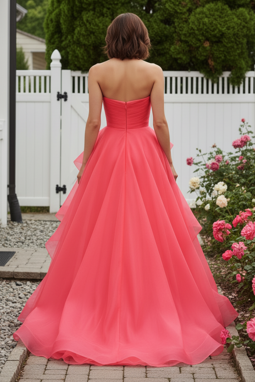 Strapless Organza Gown with Cascading Ruffles