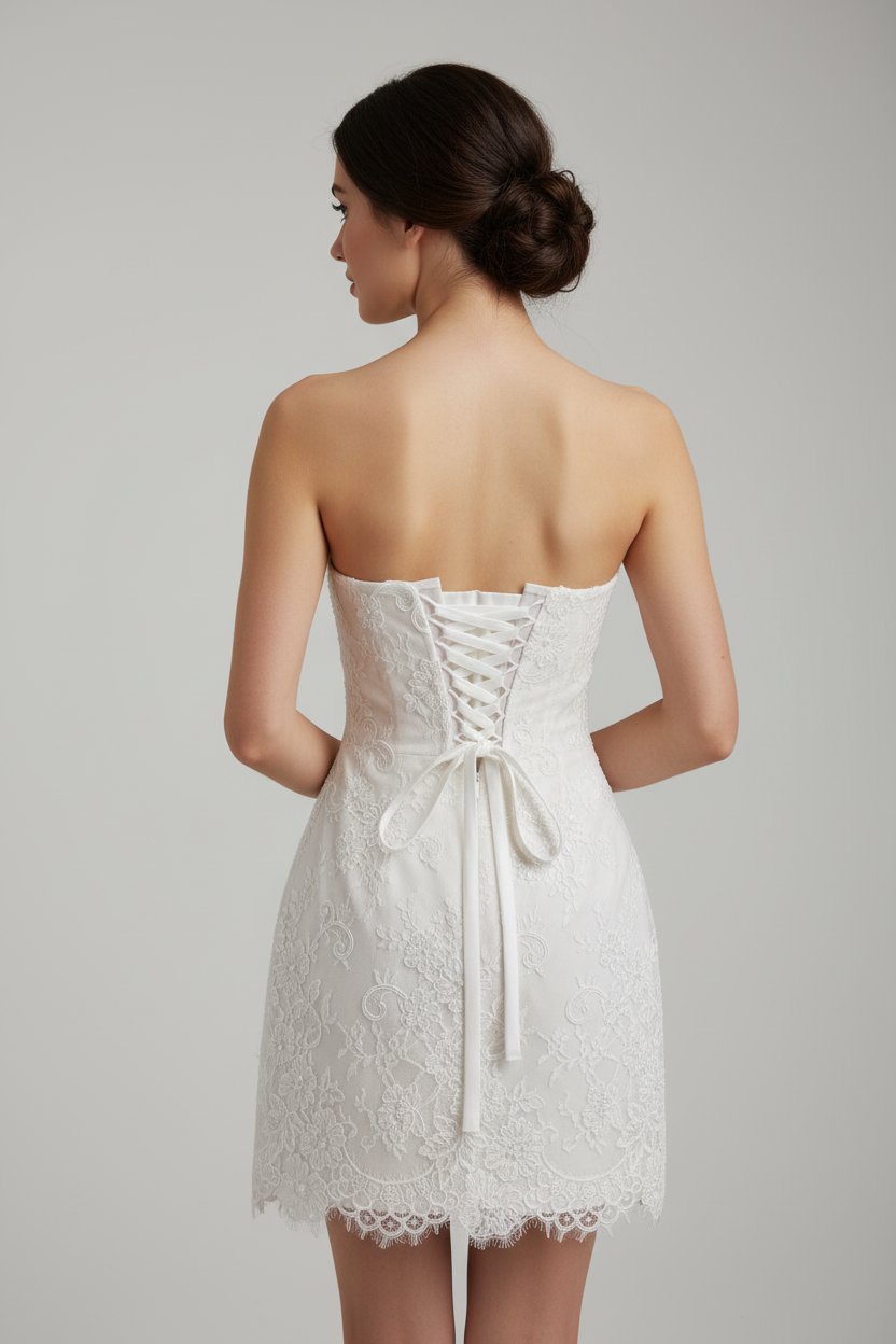 Lace Off-Shoulder Corset Mini Wedding Dress