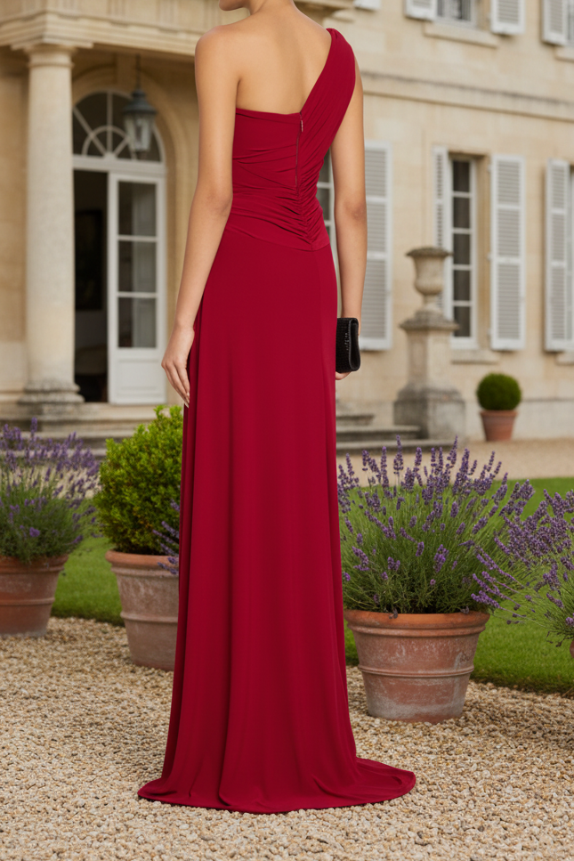 One-Shoulder Ruched Maxi Gown