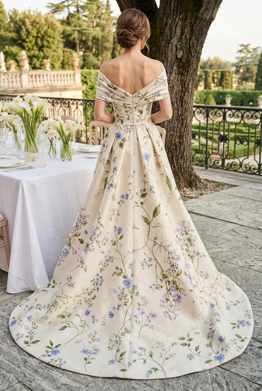 Floral Print Off-the-Shoulder Ball Gown