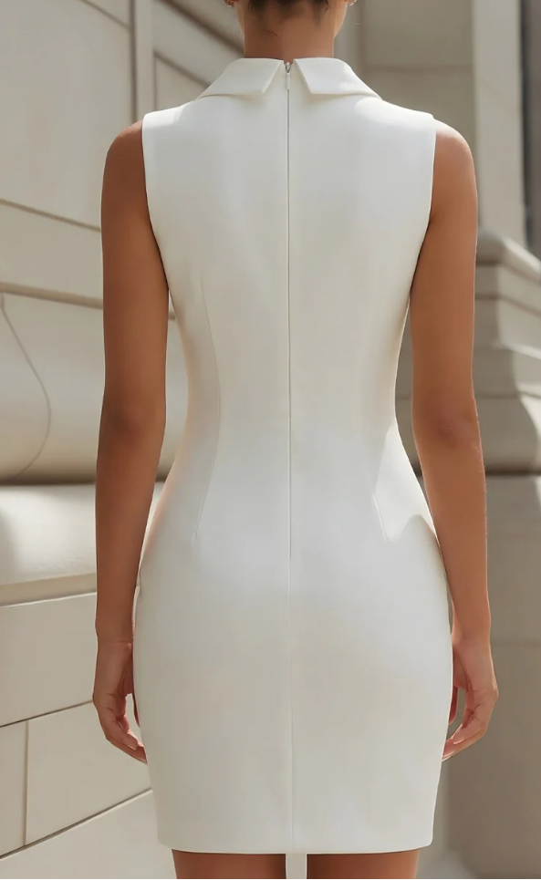 Sleeveless Lapel Collar Ruched Sheath Dress