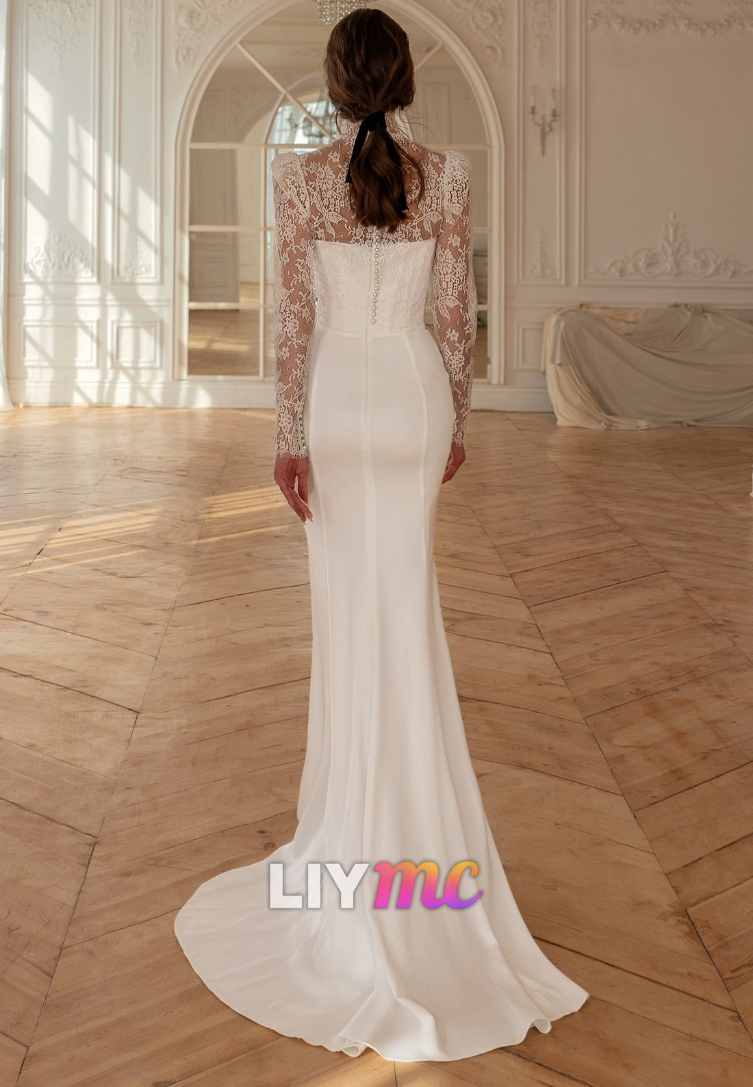 Mermaid High Neck Lace Long Sleeve Wedding Dress