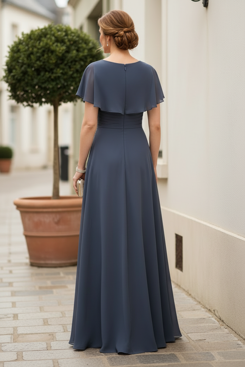 A-Line Chiffon Evening Dress with Flutter Sleeves