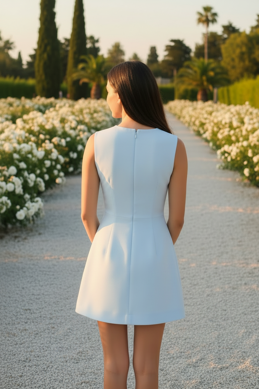 3D Floral Applique Sleeveless Mini A-Line Dress