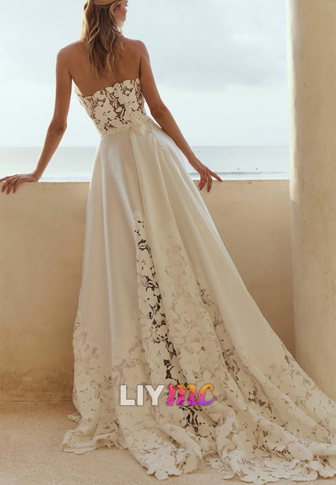 Strapless Lace Corset Satin A-Line Wedding Gown
