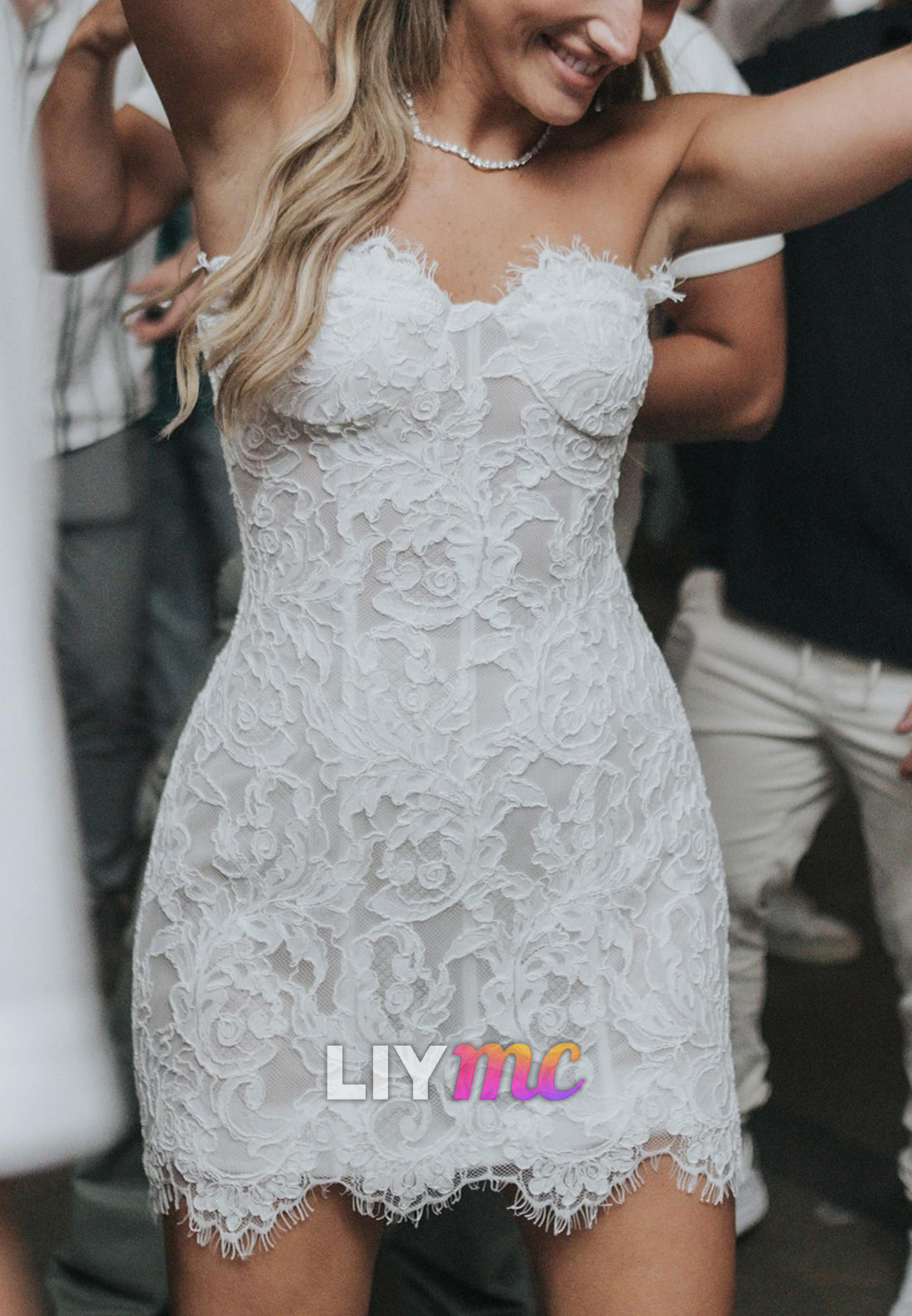 Strapless Lace Corset Mini Wedding Dress