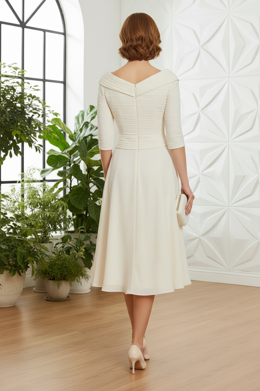 Elegant A-Line 3/4 Sleeve Tea-Length Dress