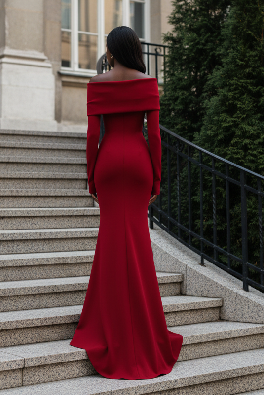Off-the-Shoulder Long Sleeve Mermaid Evening Gown