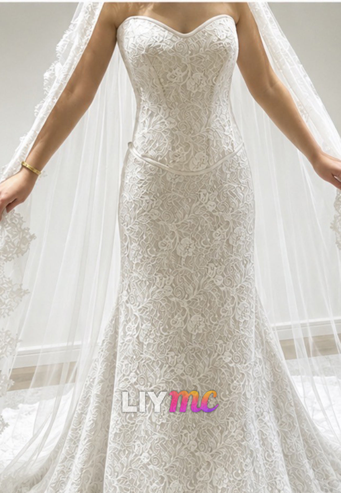 Strapless Sweetheart Lace Mermaid Wedding Gown with Train