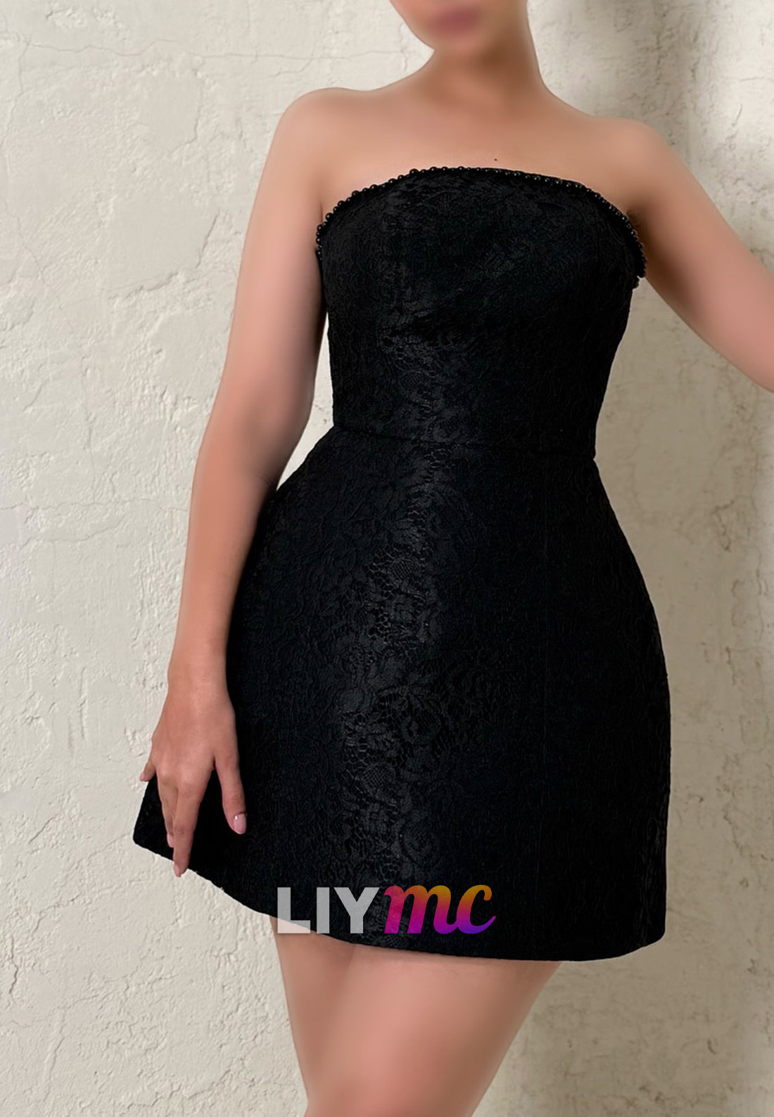 Strapless Lace A-Line Mini Dress with Corset Back