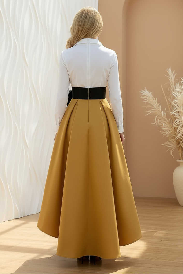 Elegant High-Low A-Line Dress with Bow Accent