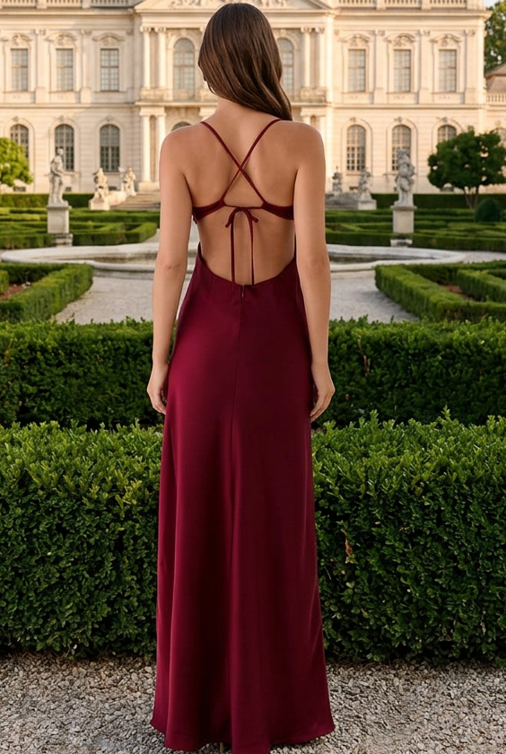 Lace-Trim Keyhole Maxi Dress with Crisscross Back