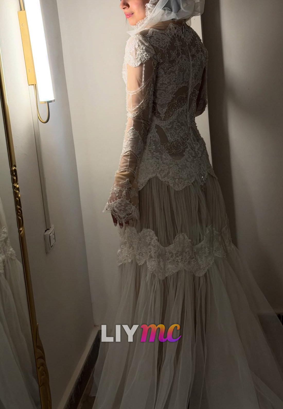 Vintage Hooded Lace and Tulle Wedding Dress