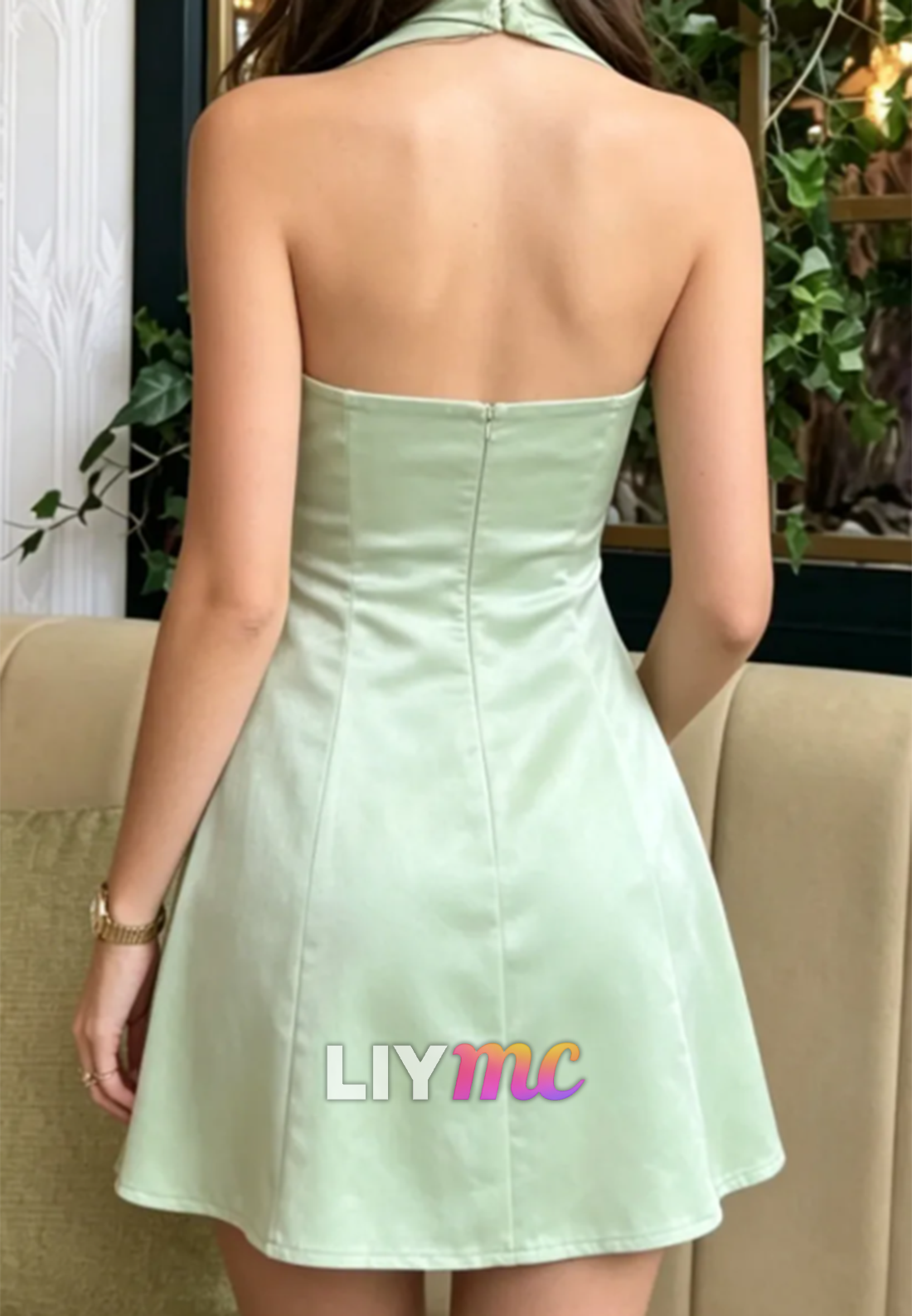 Halter Neck Satin A-Line Mini Dress