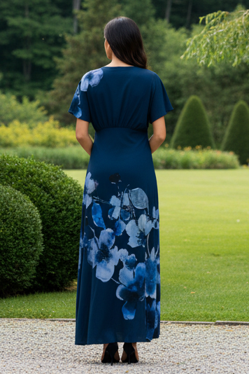 Floral Print Kimono Sleeve Maxi Dress with Empire Waist