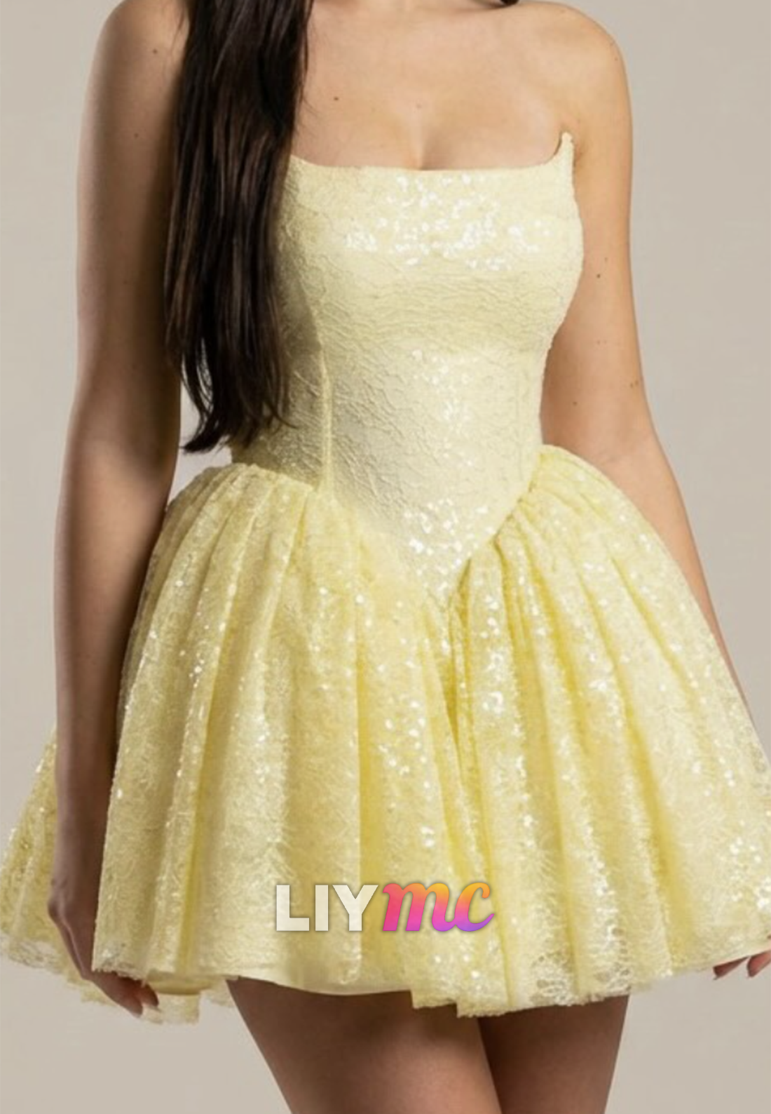 Strapless Sequin Fit and Flare Mini Homecoming Dress
