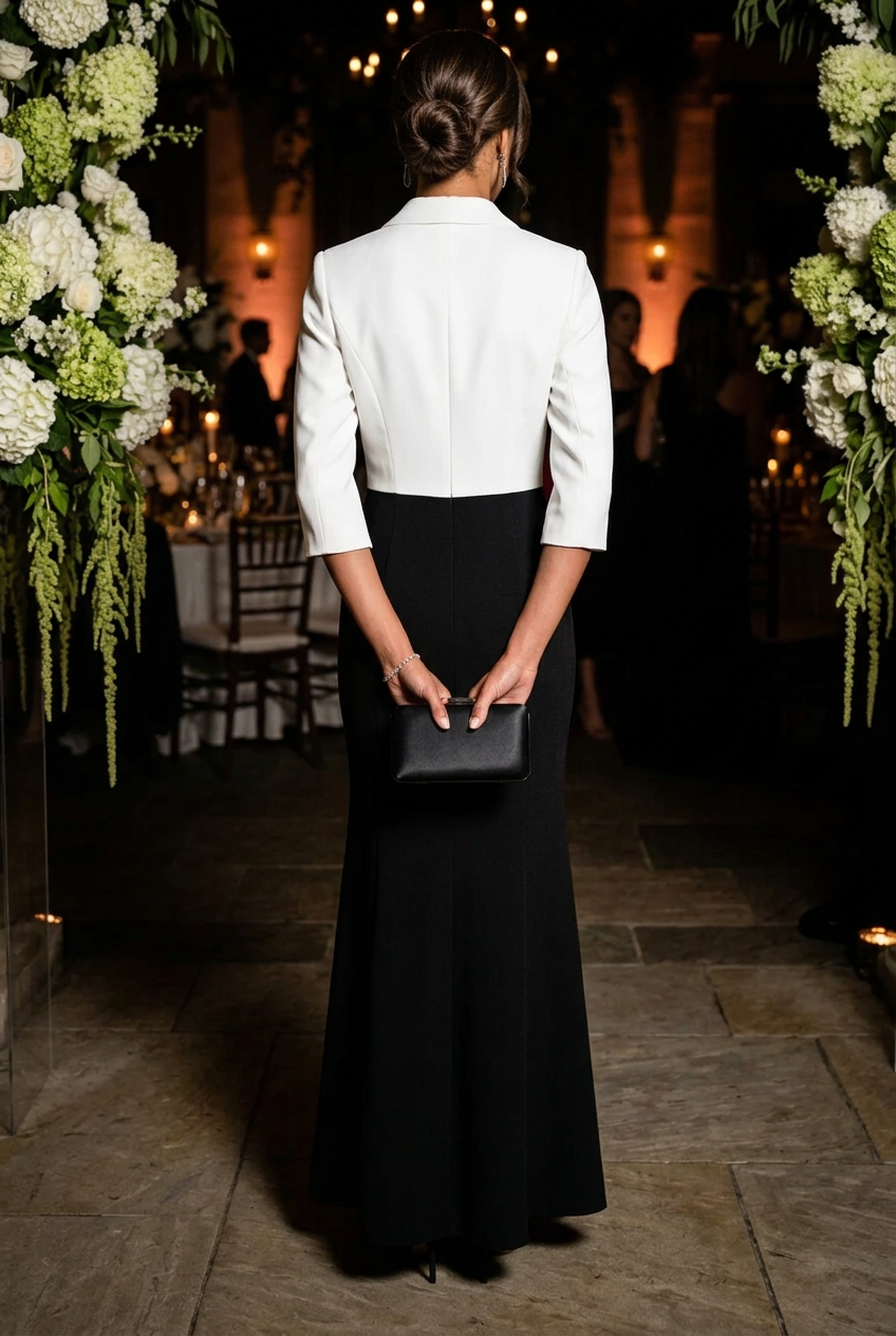 Lapel Neck Colorblock Gown with 3D Flower
