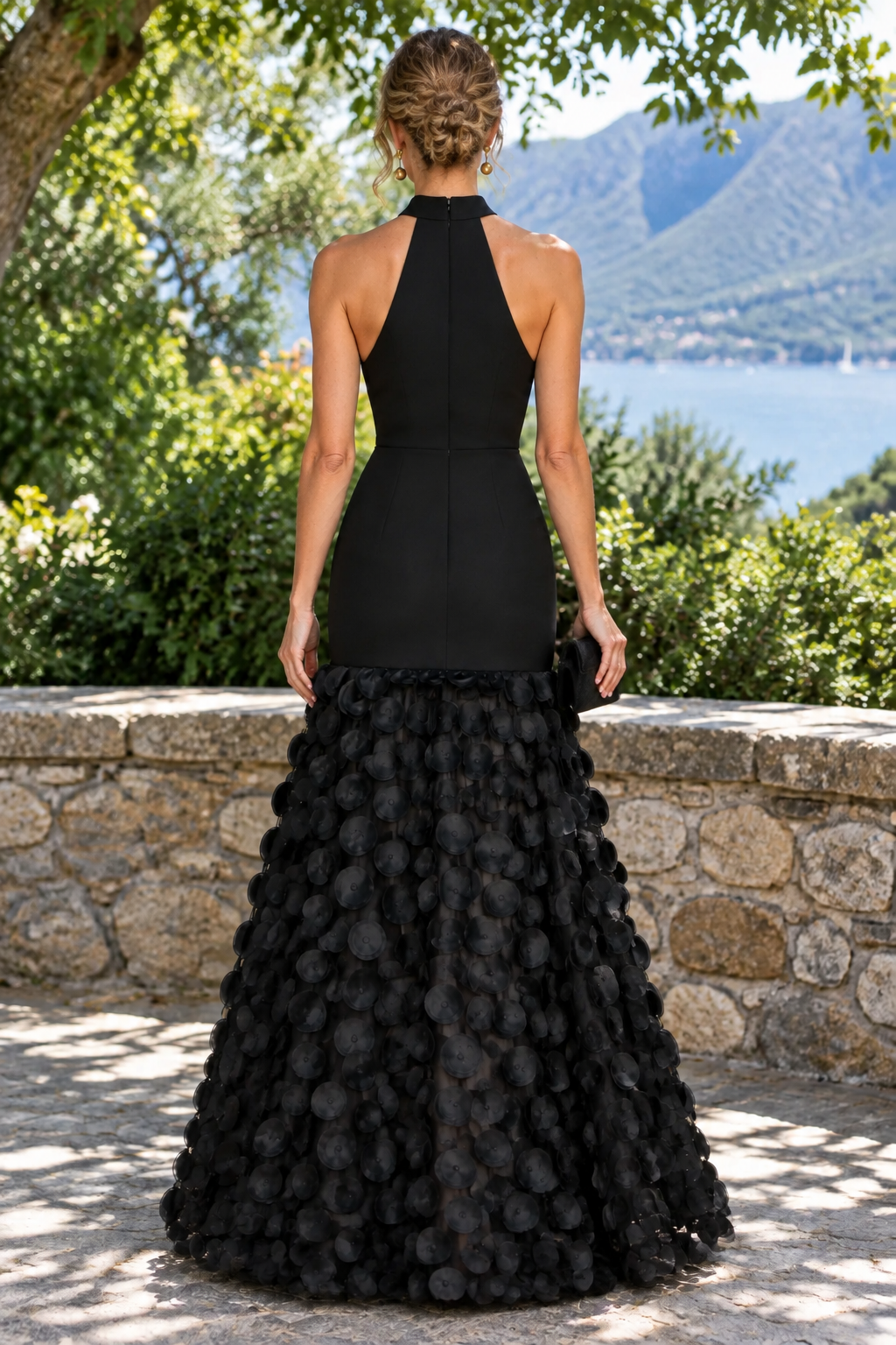 Halter Mermaid Gown with 3D Textured Circle Skirt