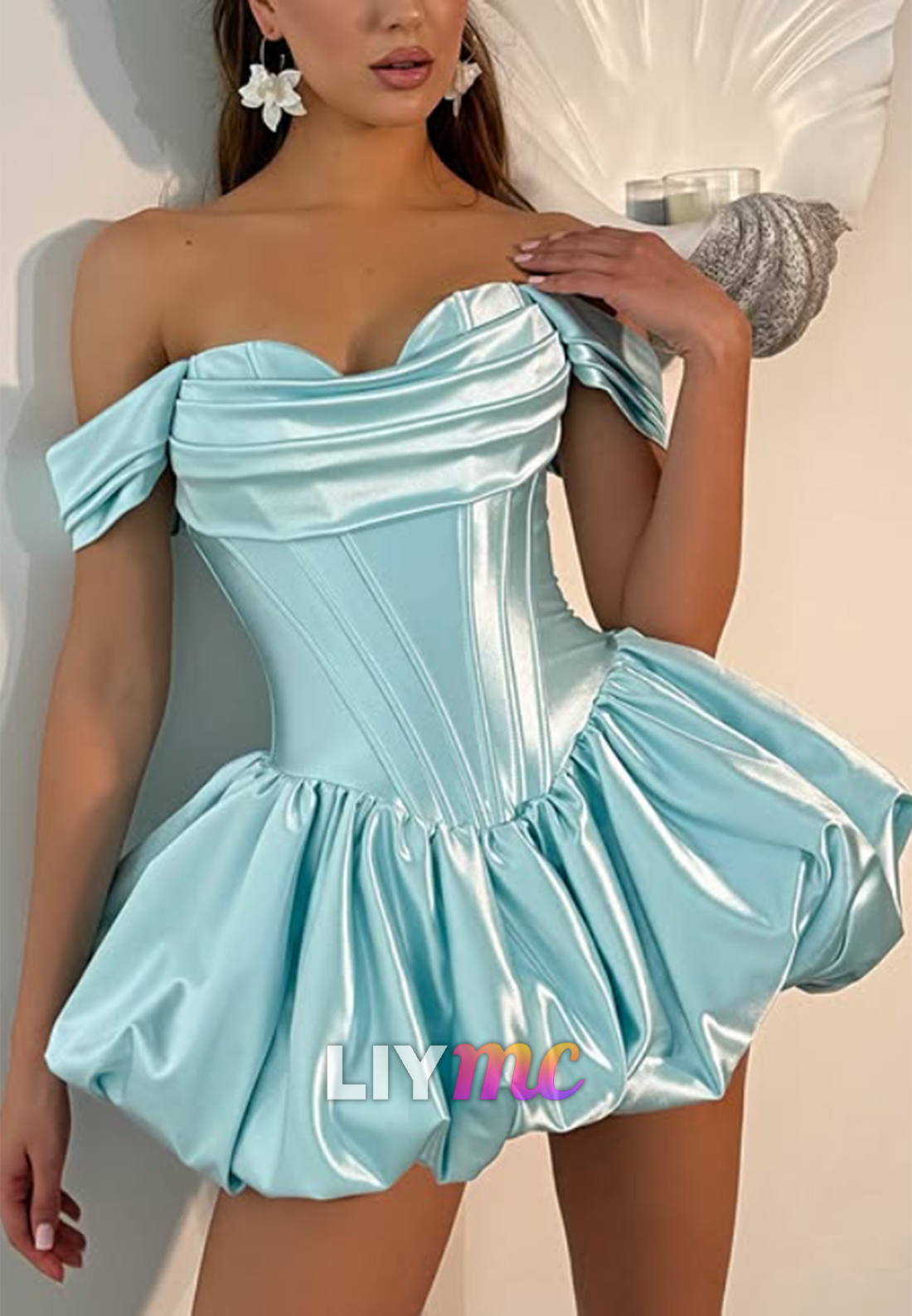 Off-the-Shoulder Corset Satin Mini Dress
