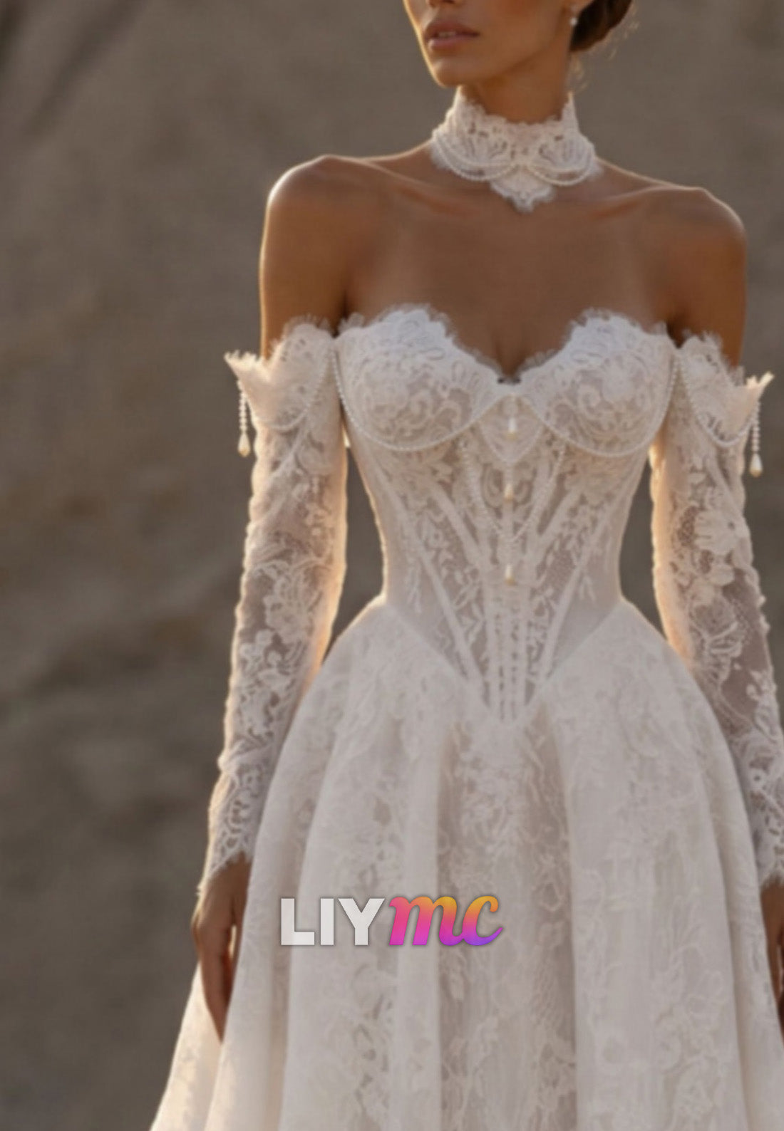 Corset Lace Wedding Dress with Long Sleeves