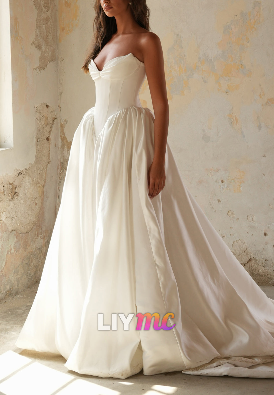 Strapless Sweetheart Satin A-Line Wedding Gown