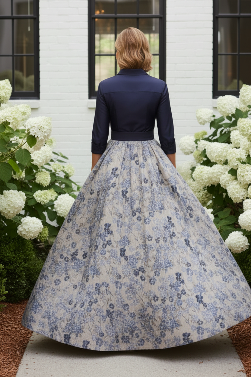 Collared Mock Two-Piece Jacquard Ball Gown